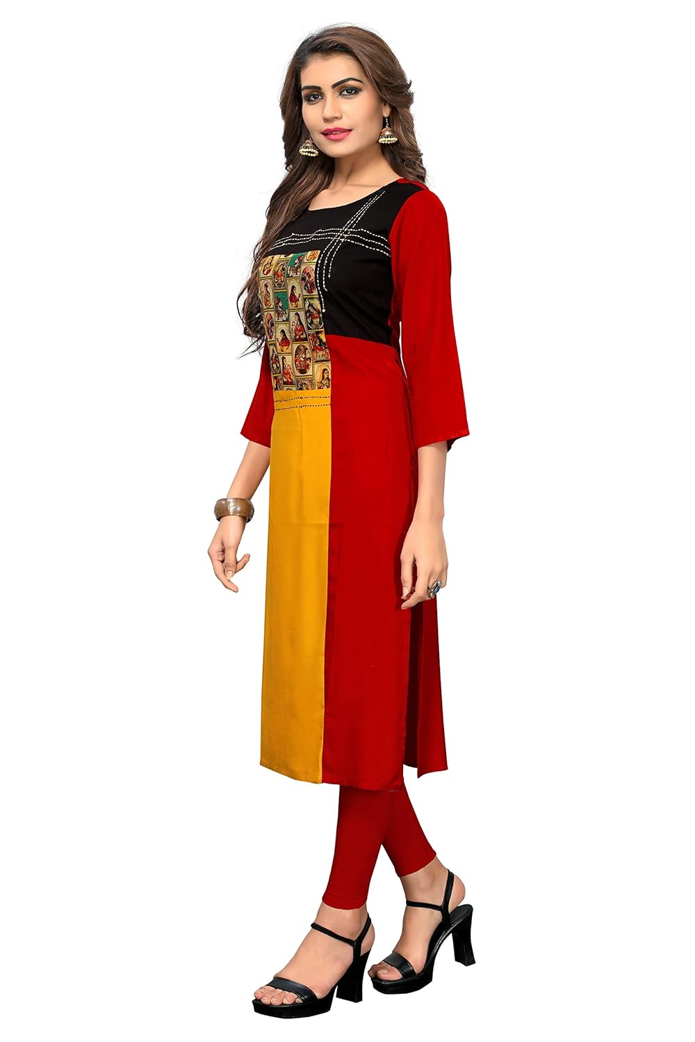 vbuyz women's rayon printed and solid multicolor kurtis