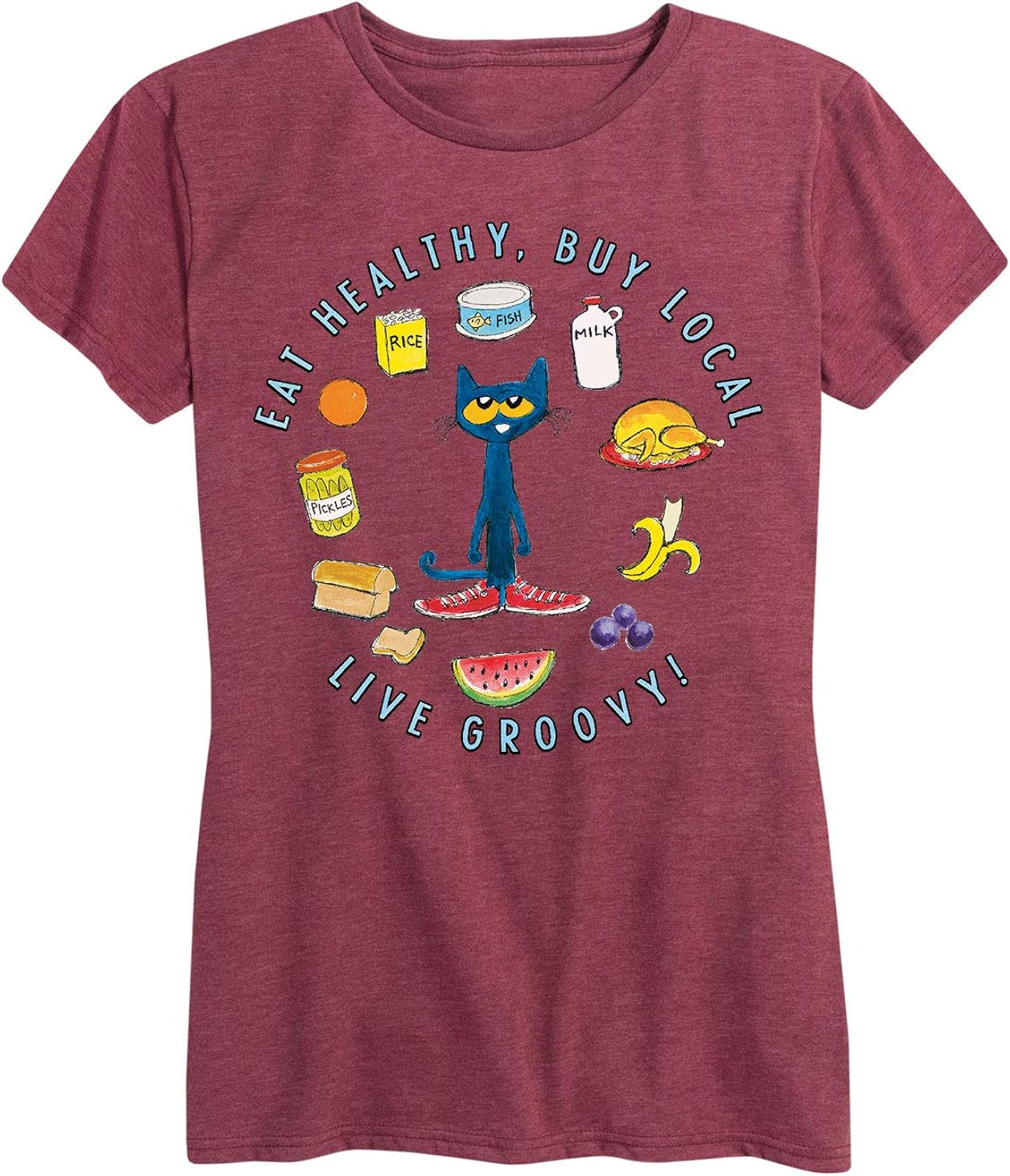 Pete the Cat Food Groups Adult Women's Short Sleeve Graphic TShirt