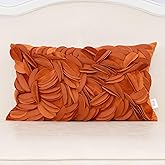 Alerfa 3D Leaves Handmade Throw Pillow Cover Decorative Floral Velvet Pillowcase Cushion Cover for Couch Bed Living Room Home Decor 12x20 Inche, Orange