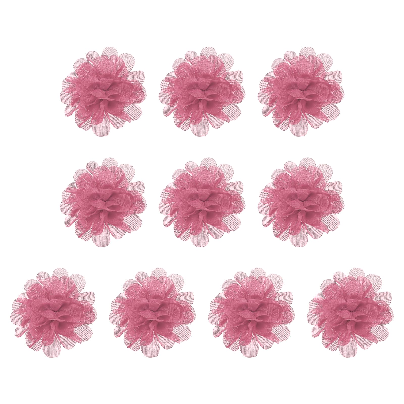 PATIKIL 2.8" Chiffon Flowers, 10 Pcs Mesh Fabric Flowers Sewing Fabric Appliques Headband Embellishments for DIY Craft Wedding Decor, Dark Pink