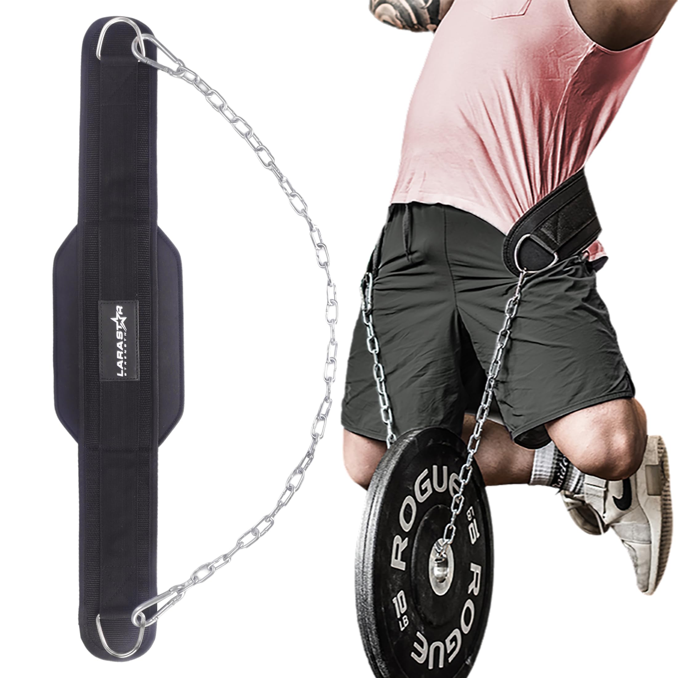 LARA STAR Dip Belt for Weightlifting, Weight Belt for Pull-Ups, Powerlifting, Squats, and Bodybuilding – Heavy-Duty Steel Chain, Neoprene Support, Lifts up to 650 lbs.