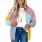 Saodimallsu Womens Boho Cardigans Colorful Long Sleeve Cardigan Open Front Sweaters Chunky Knit Coats Loose Fit 2025