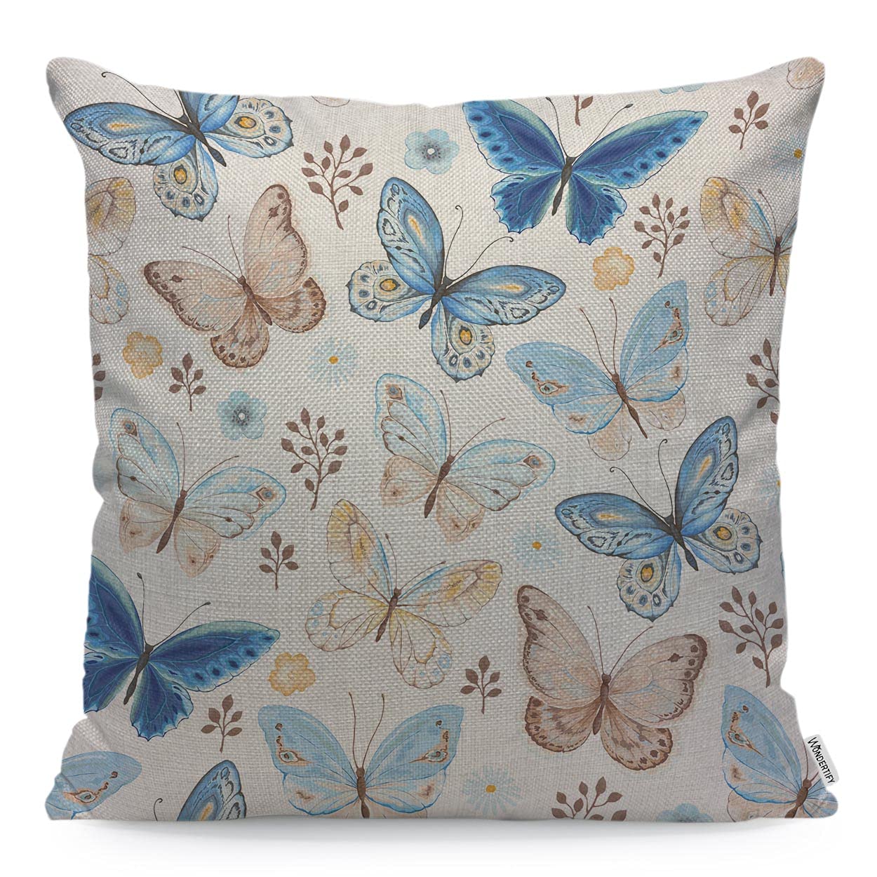 WONDERTIFY Butterfly Cushion Cover Flying Butterflies Decorative Throw Pillow Covers, Sofa Pillow Case Blue Yellow Brown 45X45 Cm
