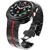 WINGLE Metal Band for Galaxy Watch Ultra Bands 47mm 2025/2024 Men Rugged Durable Armor Stainless Steel Samsung Galaxy Watch Ultra Band Classy Casual Business Bands Butterfly Folding Clasp, Black/Red