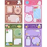 Qianyu 4 Pack Sticky Notes Kawaii Animal Posted Notes Set 240 Sheets Animals Shape Markers Flags Self-Stick Memo Pads Kawaii Small Self-Stick Note Pad for Office Roommates Home Kids Students