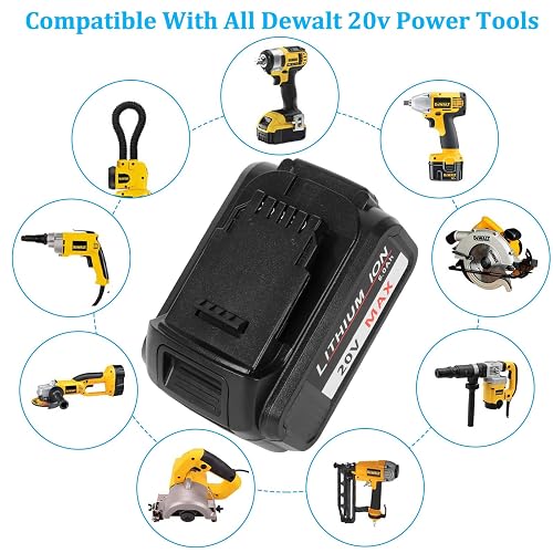2-Pack 8.0Ah Replacement For Dewalt 20V Battery – Compatible With MAX XR DCB200-DCB206, Works With DCD/DCF/DCG Series, Long-Runtime Lithium With LED Indicator