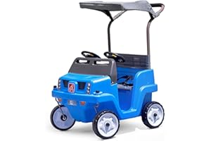 Step2 Side-by-Side Push Around SUV, 2-Seater Kids Push Car with Seat Belts, Dual Steering Wheels & Horns, Adjustable Canopy, Ages 18 months–5 years, Max 100 lbs., Durable Plastic, Blue