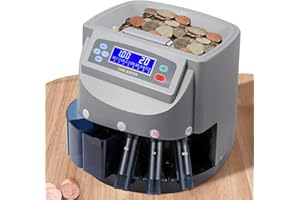 Frifreego US Coin Counter Machine, Auto Coin Sorter/Wrapper/Roller Machine for Coins 1¢, 5¢, 10¢, 25¢, 1 Dollar, Max. Counting Speed 250 Coins/min, with Coin Bins&Tubes and Coin Roll Wrappers