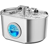 Cat Water Fountain Stainless Steel - Pet Drinking Fountain for Cats Indoor - 2.2L/74oz Automatic Water Dispenser with Watering Level Window (1 Filter)