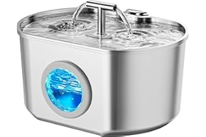 NEAREAL Cat Water Fountain Stainless Steel - Pet Drinking Fountain for Cats Indoor - 2.2L/74oz Automatic Water Dispenser with Watering Level Window (1 Filter)