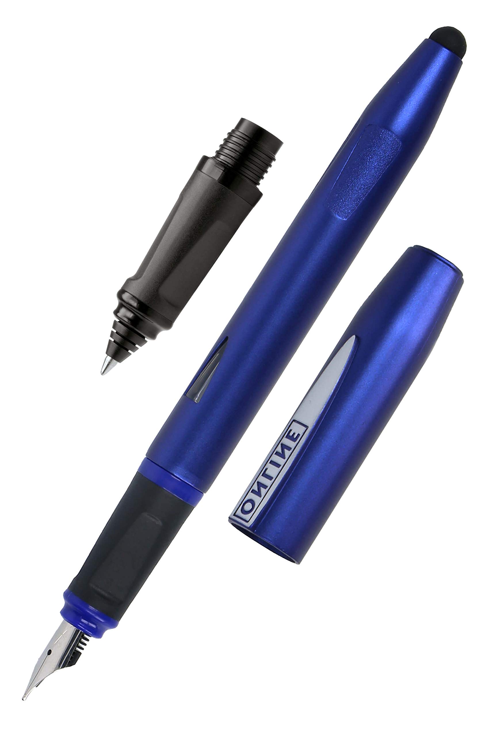 ONLINE Learning to Write Fountain Pen and Rollerball Switch Starter Set Bright Blue, Beginner Nib for Right-Handed Users, Ergonomic Ink Cartridge Roller for Students, Stylus Tip, Includes Standard Ink
