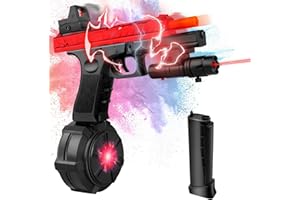 KOCUNO JM-X2 Gel Ball Blaster with Drum, Pistol Splatter Blaster with Manual & Automatic Dual Mode, Linked Shooting Effect, Ages 14+, Reddish Black