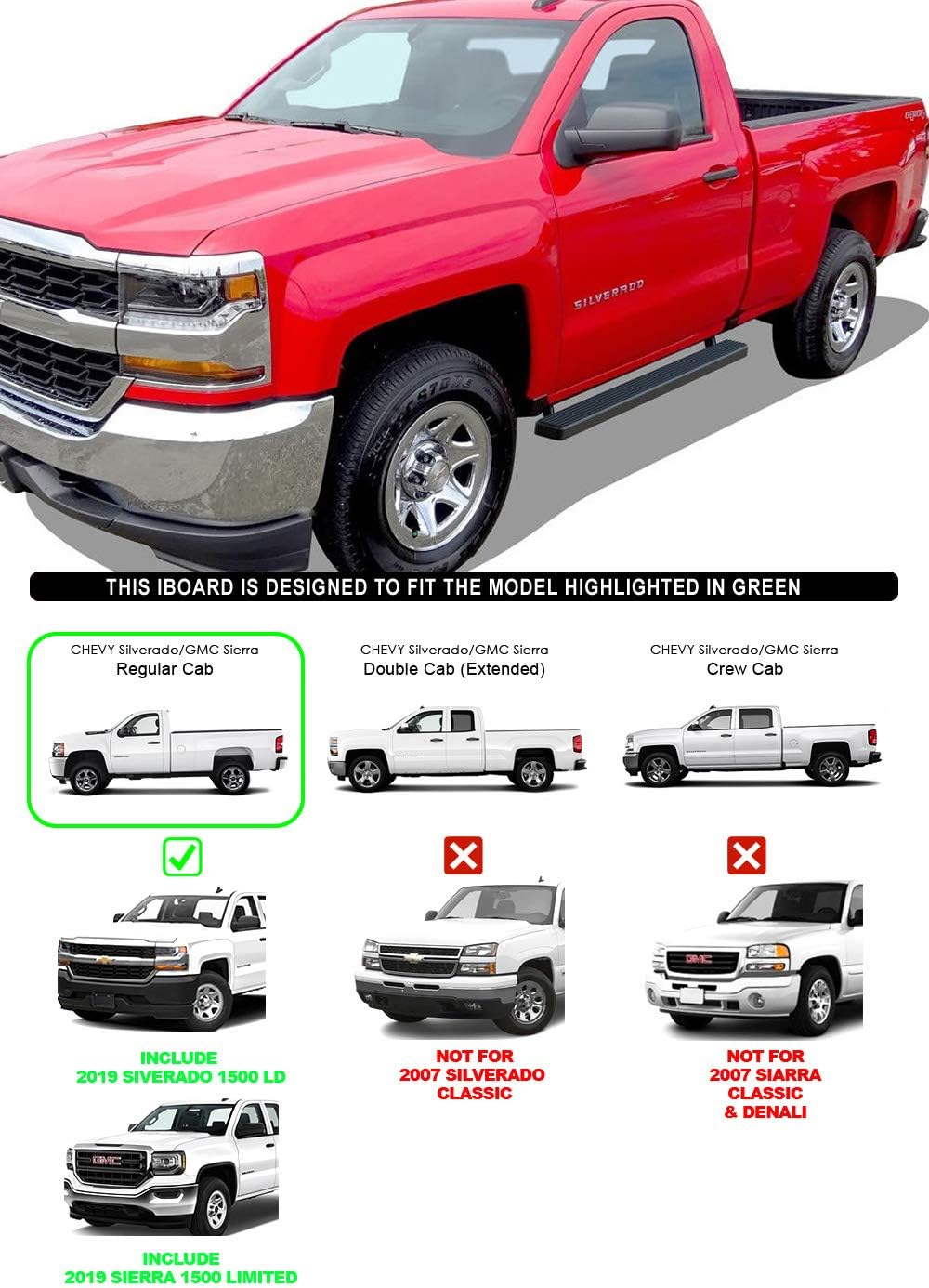 billet grills for chevy trucks on Amazon Com Aps Iboard Running Boards 4 Inch Matte Black Custom Fit 2007 2018 Chevy Silverado Gmc Sierra Regular Cab 2019 2500 Hd 3500 Hd Exclude 07 Classic Include 19 1500ld Nerf Bars Side Steps Bars Automotive