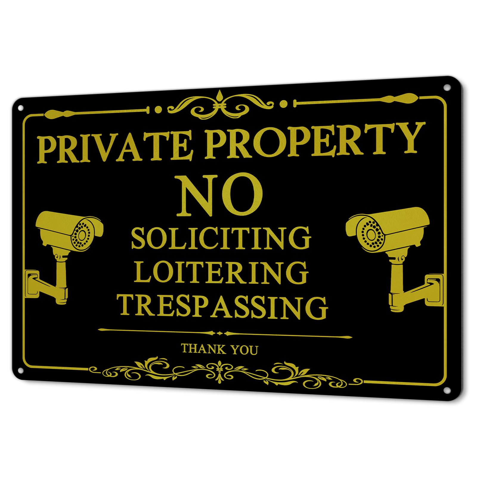 Photo 1 of No Soliciting Sign for House No Trespassing Signs Private Property No Loitering Signs for Home, Weather Resistant and Easy Installation (Gold, 12''x8'')