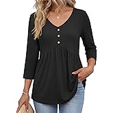 AKEWEI 3/4 Sleeve Babydoll Tops for Women Peplum Shirts Ladies Tunics and Blouses Dressy Casual Spring Fashion Clothing