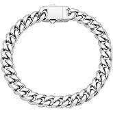 Fiusem Mens Stainless Steel Cuban link Bracelet for Men,14K Silver Plated Bracelets for Men, 8mm Width, 7.9" Length Jewelry