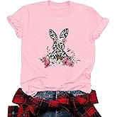 Women Happy Easter Shirts Funny Bunny T-Shirt Rabbit Graphic Tee Tops