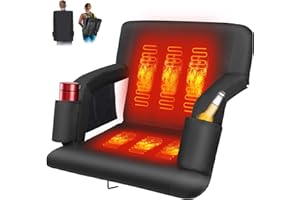 Moteoza Foldable Double Heated Stadium Seats for Bleachers, 6 Reclinng Positions Backrest, Armrests Adjustable – 3 Level Heating Portable Stadium Seating Heated Camping Chairs