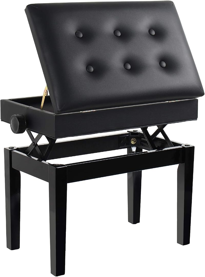GRANDMA SHARK Piano Stool Height Adjustable Soft Leather Seat with Storage