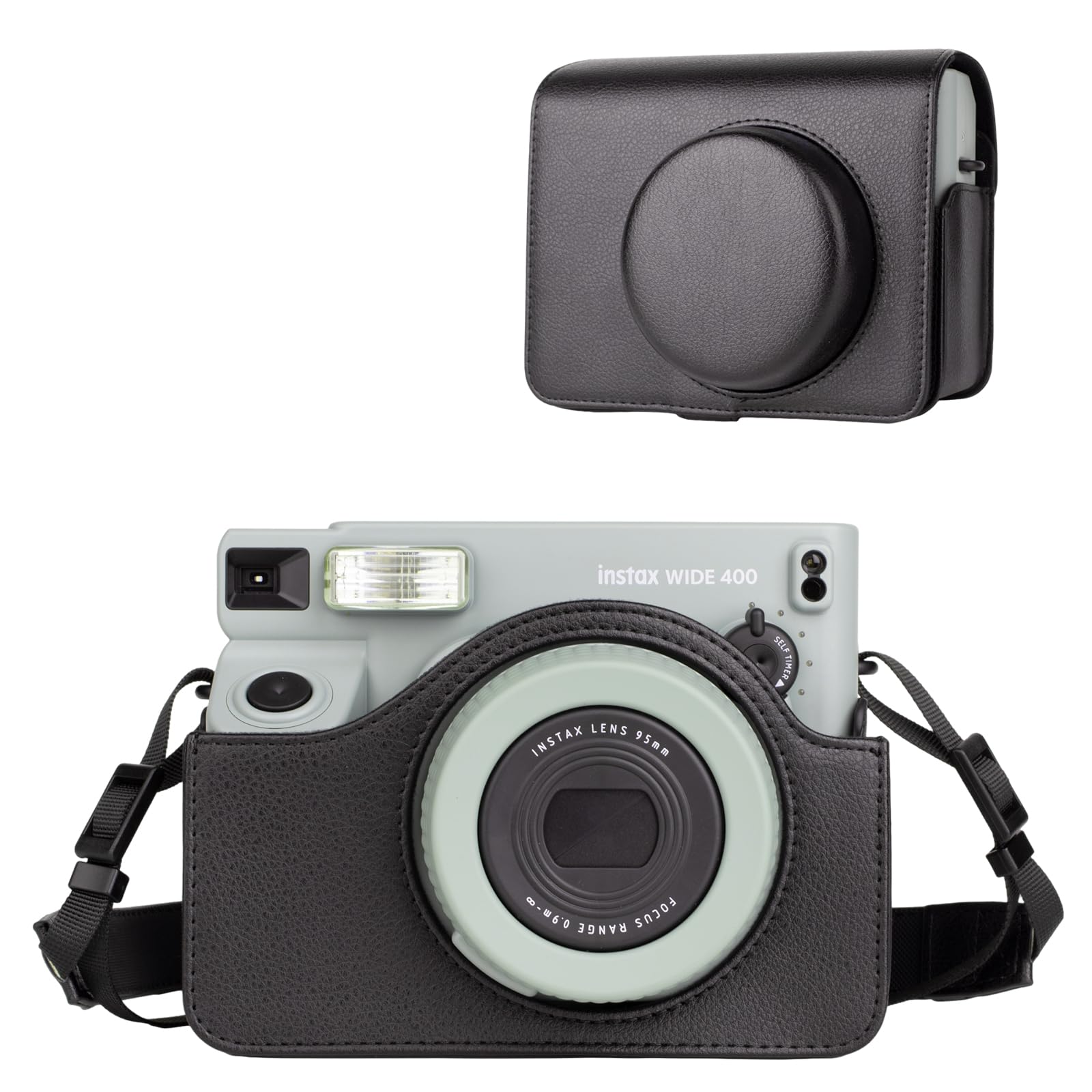 Rieibi Camera Case Compatible with Instax Wide 400，Carrying Case for Fujifilm Instax Wide 400 Instant Camera，Retro PU Leather Camera Bag，Protective Case With Shoulder Strap - Black