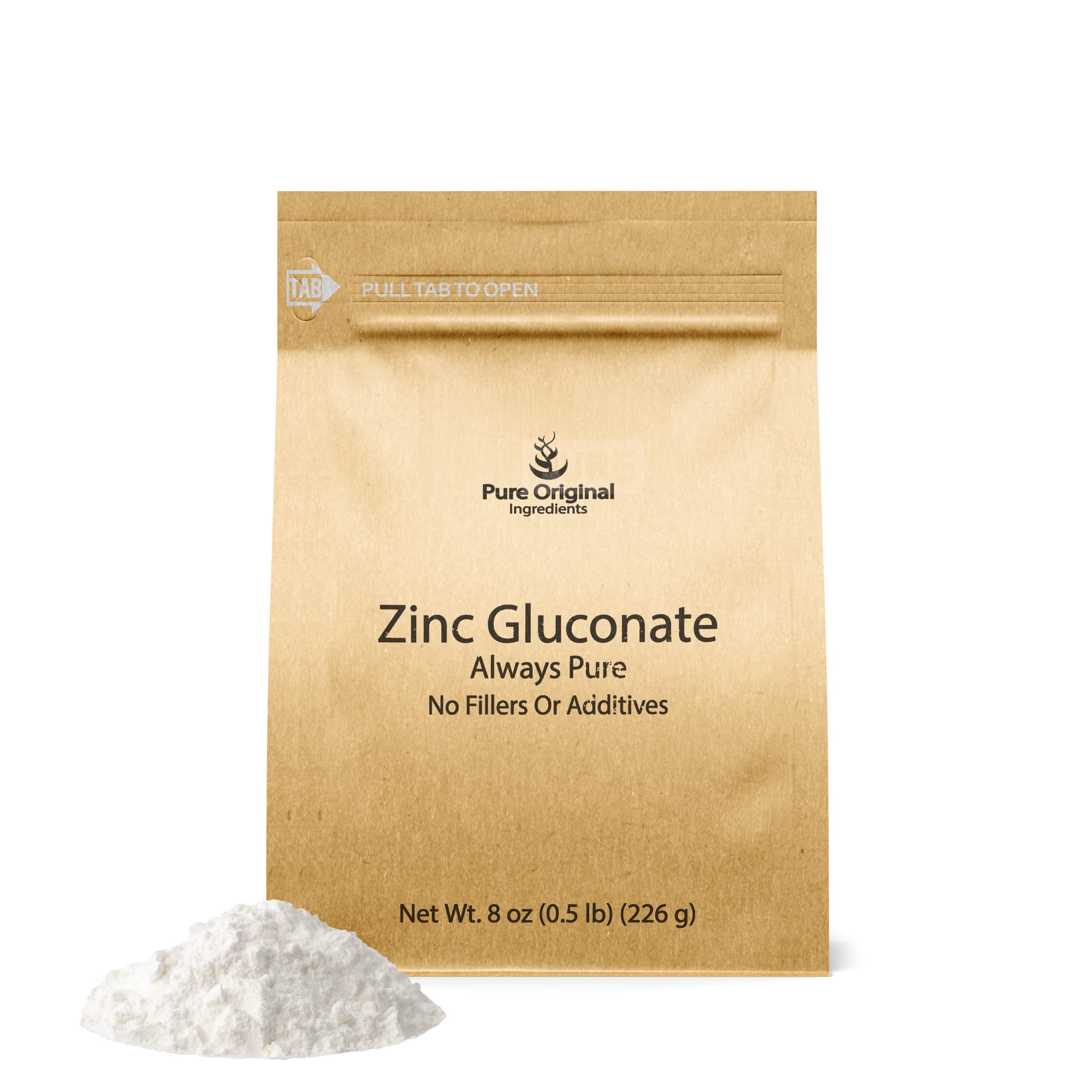 PURE ORIGINAL INGREDIENTS Zinc Gluconate (8 oz) Dietary Supplement, Always Pure, No Fillers Or Additives