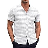 COOFANDY Mens Short Sleeve Button Down Shirts Wrinkle Free Dress Shirts Casual Polka Dot Print Shirt with Pocket