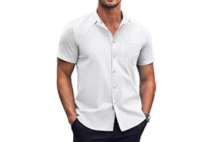 Coofandy Mens Short Sleeve Button Down Shirts Wrinkle Free Dress Shirts Casual Polka Dot Print Shirt with Pocket