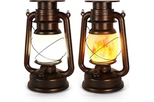 YINUO LIGHT Solar Lanterns Outdoor Waterproof, 2 Pack Vintage Hanging Lantern with Realistic Dancing Flame LED Lantern, Christmas Decorations Lights for Garden Patio Deck Yard Path
