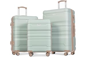 Merax Luggage Sets 3 Piece Suitcase, Hardside Suit case with Spinner Wheels Lightweight TSA Lock, Light Grey Green, 20/24/28 Inch