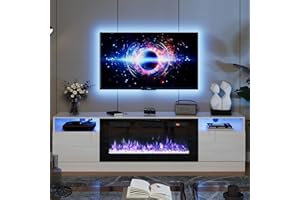 oneinmil Fireplace TV Stand with 36" Electric Fireplace, LED Light Entertainment Center, Modern Wood Texture Highlight Storage Cabinet for TVs Up to 80", 70 inches,White