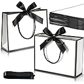 DOYIDE 12 Pcs Thank You Gift Bags with Handles, 9x7x3.1in Paper Gift Bags with Bow Ribbon, White Party Favor Bags for Any Birthday Wedding Baby Shower Bridesmaid Party Medium Gift Wrap Bags