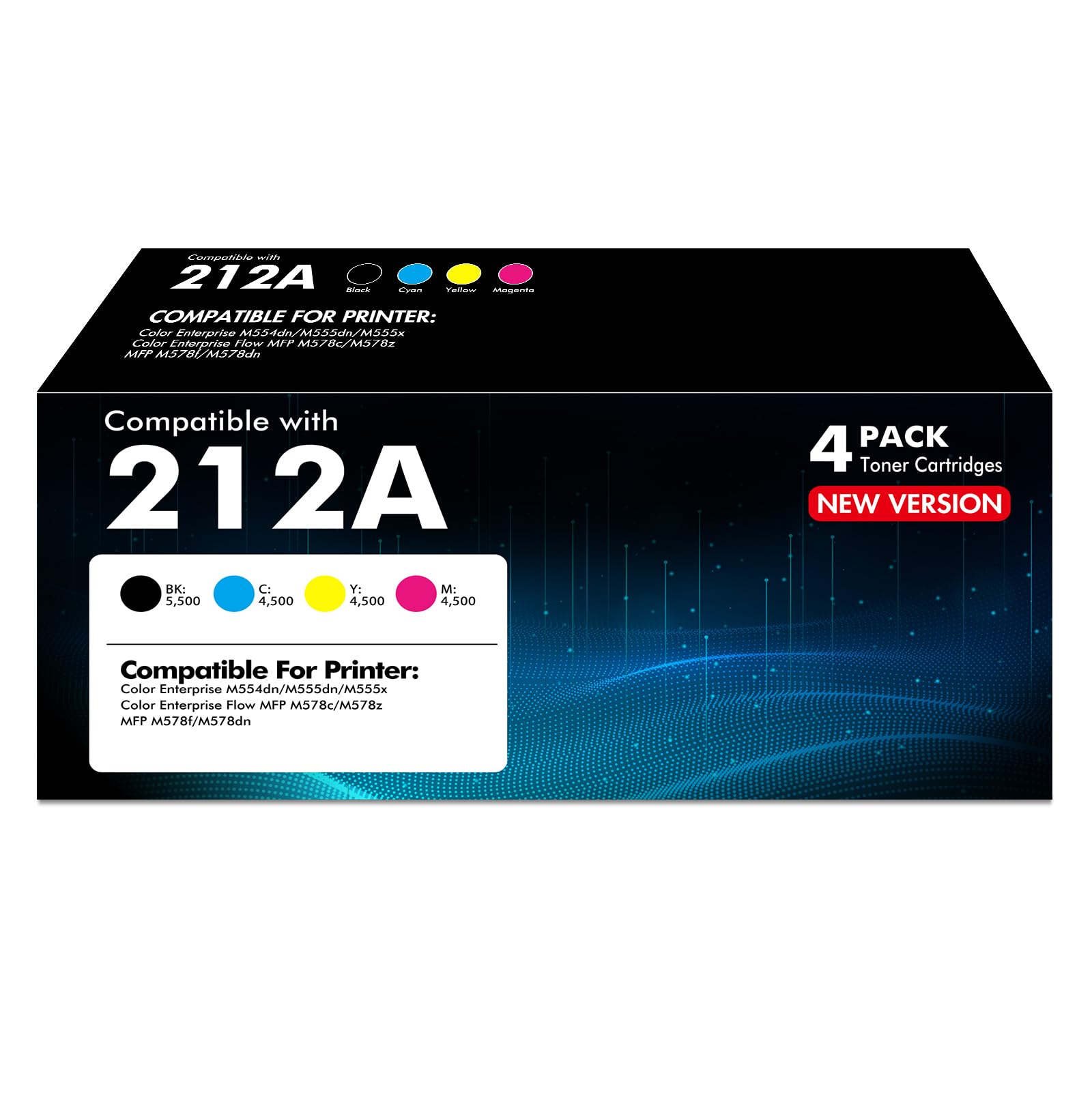 212A Toner Cartridge 4 Pack 212X Compatible Replacement for HP 212A 212X W2120A W2120X for HP Color LaserJet Enterprise M555dn M554dn M555x MFP M578f M578dn Flow MFP M578c M578z Printer (New Version) Image