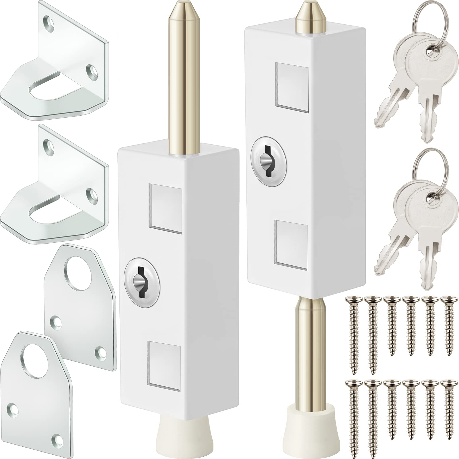 Photo 1 of Sliding Door Lock Rectangle Patio Door Lock Keyed for Glass Hinged Security Bar Steel Bolt Zinc Alloy Iron Portable to Prevent Sliding(2 Pieces)