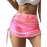 ZAFUL Women's Beach Cover Up Skirt Mesh Sheer Ruched Drawstring Short Swim Skirt Cover Ups for Swimwear