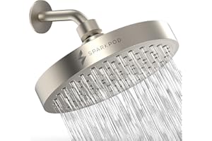 SparkPod Shower Head - High Pressure Rain - Premium Quality Luxury Design - 1-Min Install - Easy Clean Adjustable Replacement for Your Bathroom Shower Heads (Elegant Brushed Nickel, 6 Inch Round)