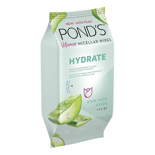 POND’S VITAMIN MICELLAR WIPES FOR DRY SKIN HYDRATE ALOE VERA REMOVES WATERPROOF MAKEUP 25 WIPES