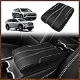 Muslogy Armrest Cover Center Console Cover Compatible with 2024 2025 GMC Acadia & Chevrolet Chevy Traverse Accessories Vegan Leather Arm Rest Middle Console Protector (Black/White Stitching)