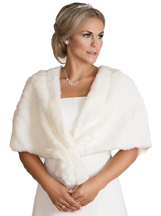 Unbekannt Bolero Cape Poncho Fell Pelz Bolero Stola Kunstpelz Brautjacke Ivory Creme Jacke Brautbolero