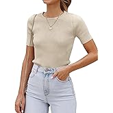 ZESICA Women's Short Sleeve Sweater Tops 2026 Summer Crewneck T Shirt Ribbed Knit Slim Fit Basic Solid Color Tee