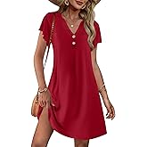 Ekouaer Women's Nightgown Short Flare Sleeve Sleepshirt V-Neck Sleepwear Soft Nightshirt Pajama Dress S-XXL