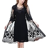 FindThy Women’s Floral Lace Embroidery Cardigan 3/4 Sleeve Sheer Mid-Long Coat Kimono Coverups