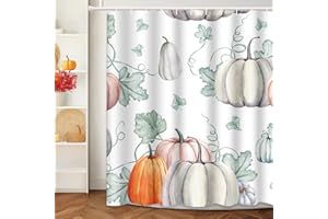 Emvency Shower Curtain Pattern Watercolor Pumpkins It is Thanksgiving Halloween Recipe Fall Bathroom Decor Waterproof Polyester Fabric 72 x 72 inches Set with Hooks
