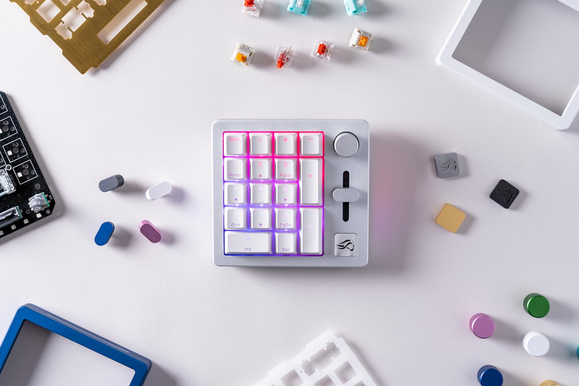 Glorious GMMK Mechanical Numpad- 10 Key USB Programmable Keypad - Hot Swappable, Volume Control, RGB Backlit, Wired & Wireless Bluetooth - Laptop & Keyboard Accessories- White