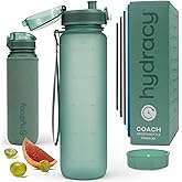 Hydracy Water Bottle with Time Marker -Large BPA Free Water Bottle & No Sweat Sleeve -Leak Proof Gym Bottle with Fruit Infuser Strainer & Times to Drink -Ideal for Fitness Sports & Outdoors