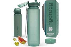 Hydracy Water Bottle with Time Marker -Large BPA Free Water Bottle & No Sweat Sleeve -Leak Proof Gym Bottle with Fruit Infuser Strainer & Times to Drink -Ideal for Fitness Sports & Outdoors