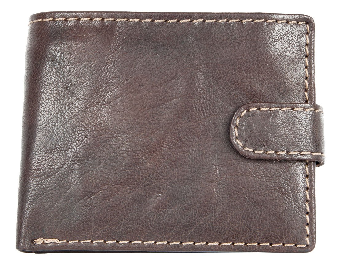 Men's Small Brown Pocket Sized Genuine Leather Wallet With a Buckle