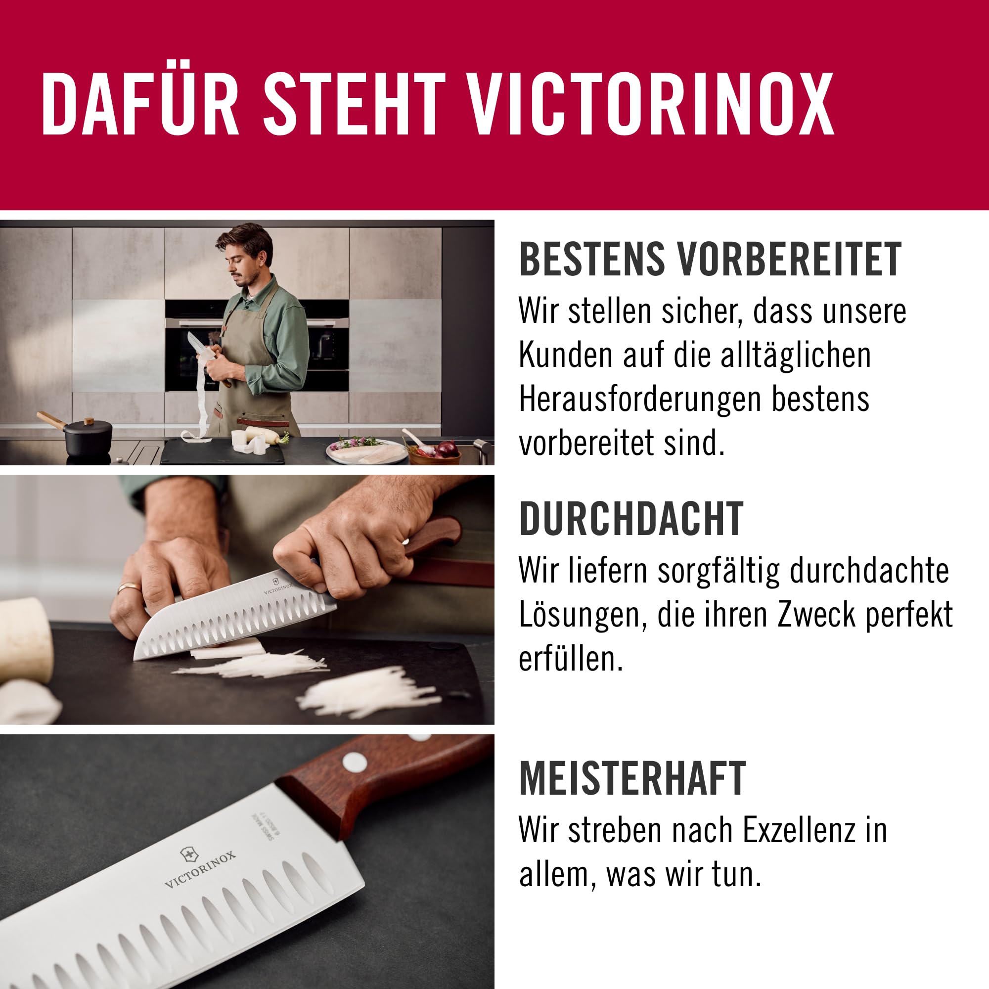 Victorinox Wood Santokumesser, Japanisches Kochmesser, 17 cm, Kullenschliff 6