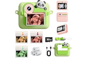 GUEDIEO Kids Camera Instant Print with Color Printing Paper and Protective Case 32GB Card, Front Rear Dual Selfie Kids Camera with 1080P Videos, Christmas Birthday Gifts for Girls and Boys Age 3-12 (Pink)