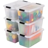 IRIS USA 6-Pack 13.5 Quart Clip Box with Latching Lid | 15.5"L x 9.38"W x 7.75"H, Clear storage bin with secure latching lid, Stackable organizer for supplies and crafts