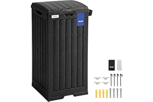 Outsunny 29 Gallon Outdoor Garbage Bin with Dual Lid and Side Holder, Waterproof Plastic Garbage Can with Drip Tray, Outdoor 